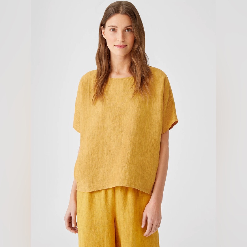 Eileen Fisher Washed Organic Linen Delave Top Boxy Fit, Basic Length